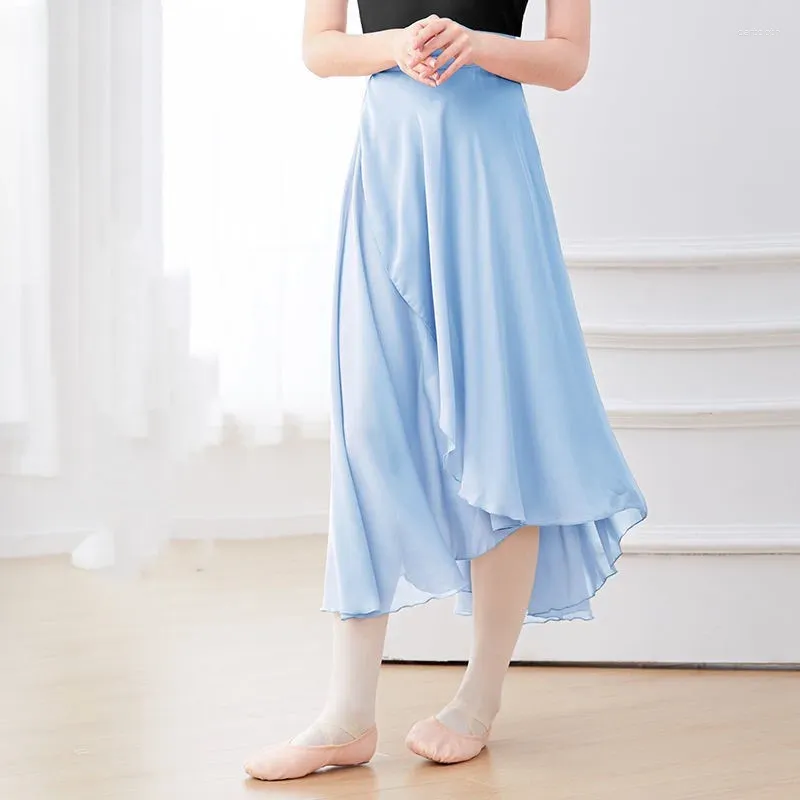 Stage Wear Women Ballet Dance Skirt Asymmetric Long Chiffon Wrap With Tie Waist Skate Over Scarf Dancewear