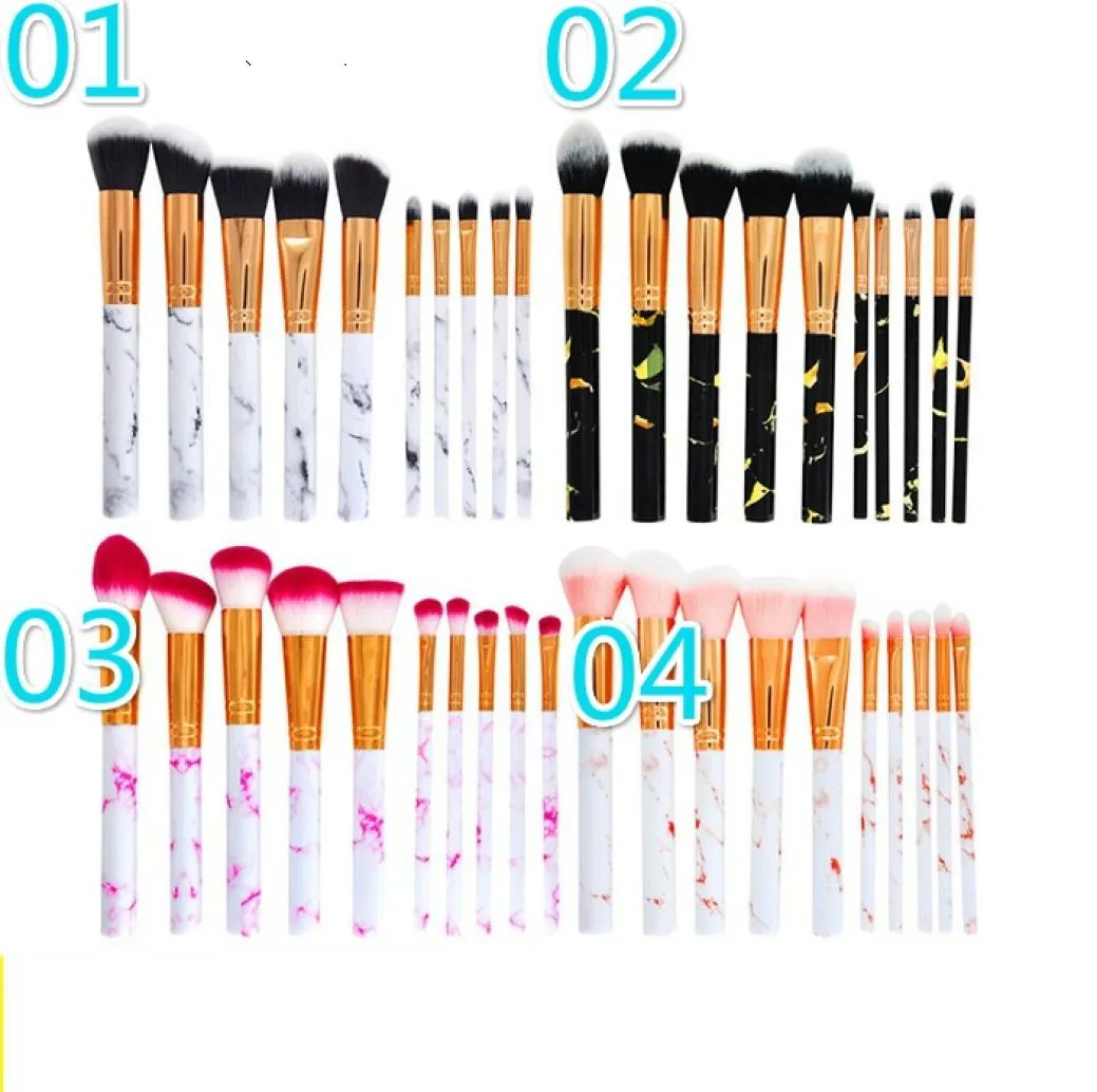 10pcsset Marmor Make -up Pinsel Set Blush Pulver Augenbrauen Eyeliner Highlight Concealer Contour Foundation 4 Stile auf Stock 9894193