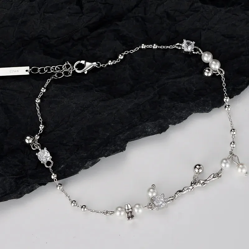 Femme coréenne à la main S925 Perles en argent sterling nausées en diamlet parsemé par accessoires à main Enkelband 240408