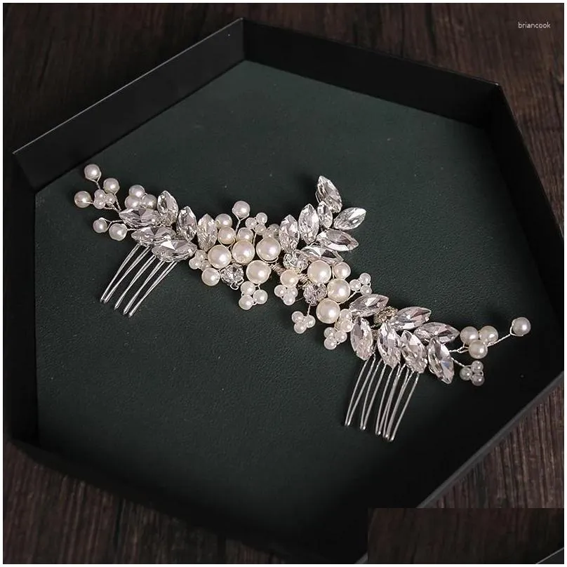 Hair Clips Pearl Flower Comb Headdress Wedding Accessories Bridal Tiara Crystal Ornaments Handmade Jewelry