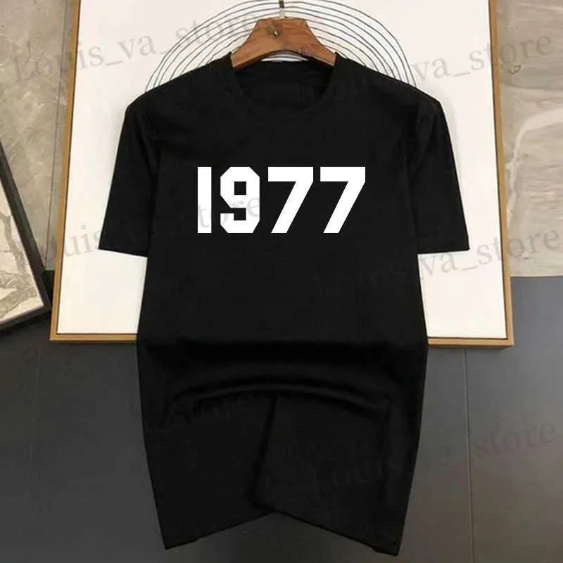 Erkek Tişörtleri Yüksek Kaliteli Pamuk 1977 Tek renkli baskı lüks T Shirt Erkekler Yeni Marka Moda Serin Tasarımcı T-Shirtler Sıradan Strtwear Üstleri T240408