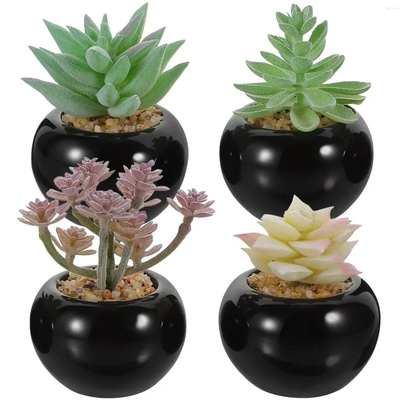 Decorative Flowers 4 Pcs Mini Ornaments Simulated Bonsai Fake Potted Succulents Small Artificial Plants Miniature Landscape Decor