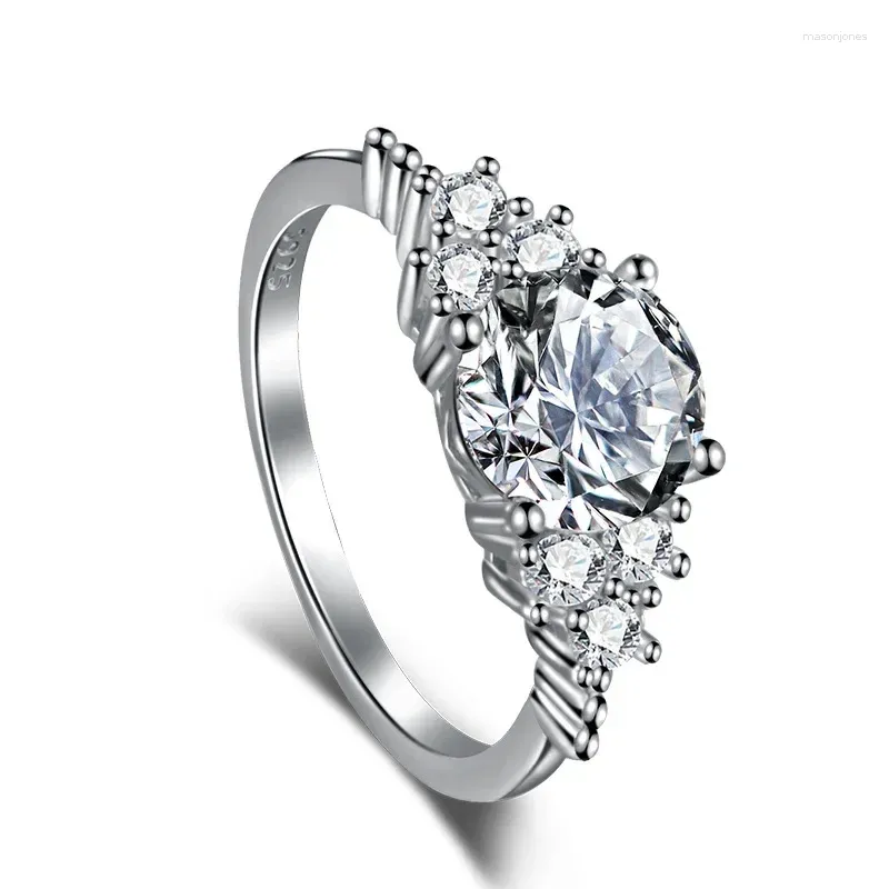 Cluster Anneaux STL European et Américain S925 STERLING Silver Zircon Luxury Inware Simulation Full Carbon Diamond Ring Wedding