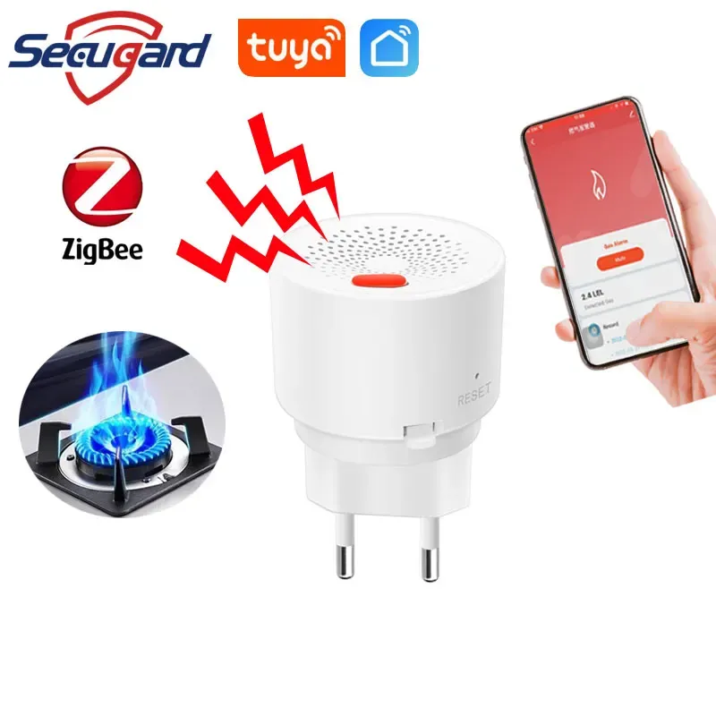 Detektorn Tuya Zigbee Gas Detector Natural Gas Läckage Sensor Sound Alarm LPG Leak Detectors Smart Home Security Alarm EU/US/UK Plug