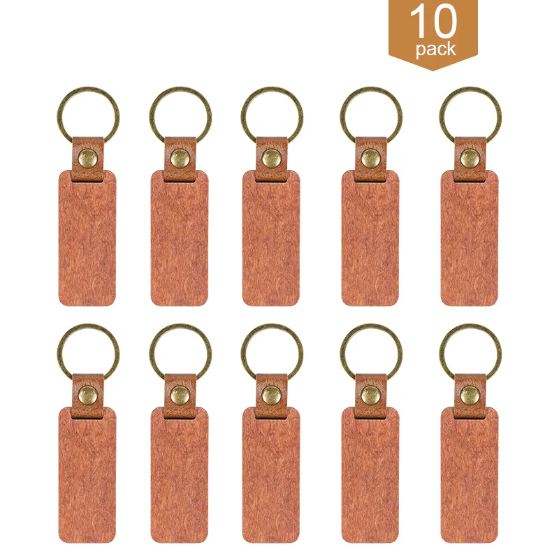 10 sets of Rosewood PU leather keychains with iron metal rings and high-end vintage leather clasps
