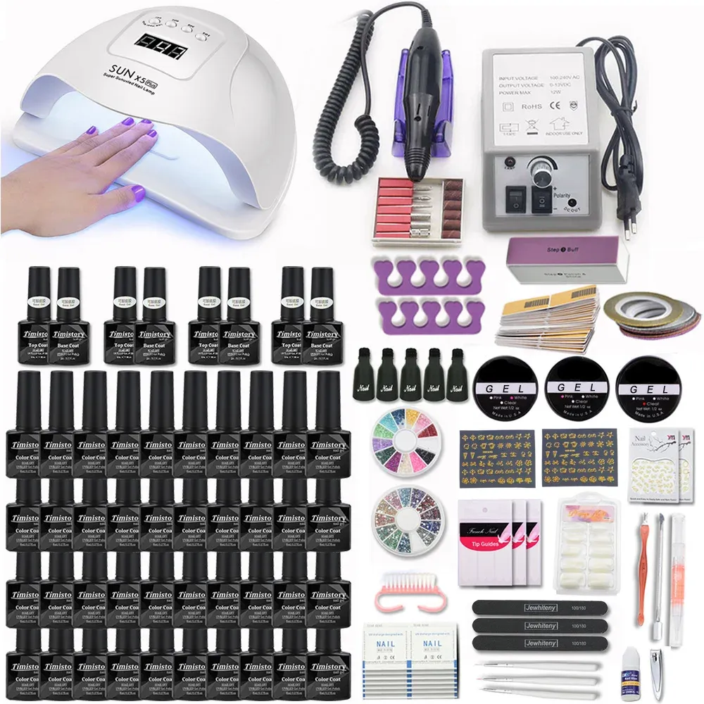 Dresses Nail Set with 54w Led Nail Lamp Manicure Set 20000rpm Pro Nail Drill Hine 40/30/20/10 Color All for Manicure Nail Polish Kit