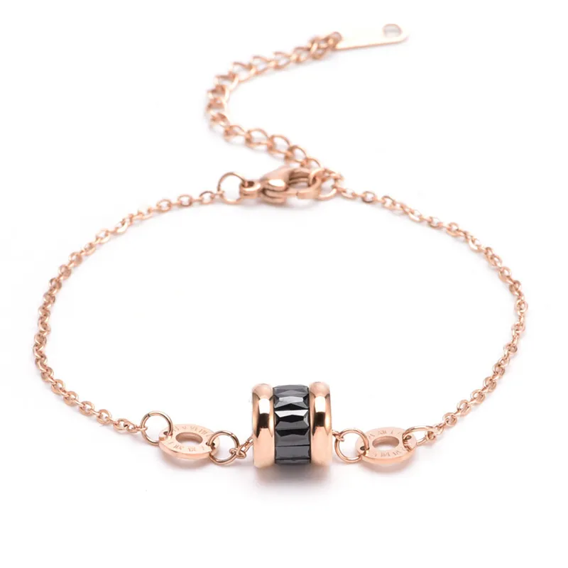 Titanium Steel Zircon-Embellished Small Waist Bracelet - Minimalistic and Trendy Rose Gold Hand Jewelry for Women