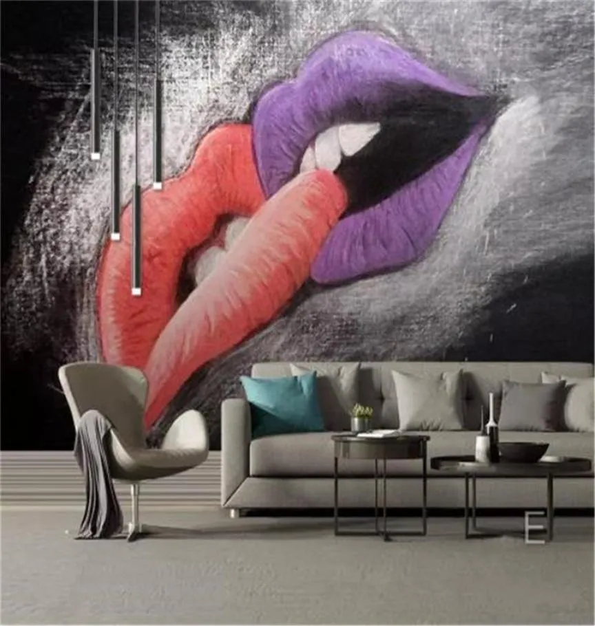 Papel de parede 3d sala de estar moderna papéis de parede de lábios sexy no amor decoração de interiores decoração de casa pintando papéis de parede de mural romântico7532064