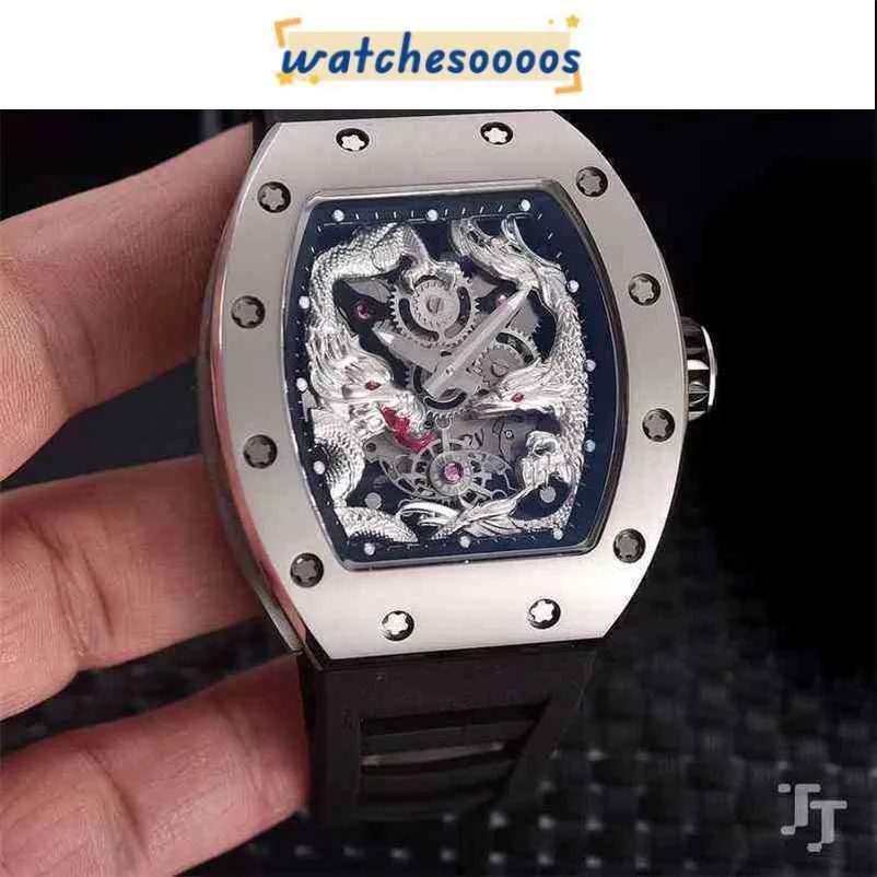 Designer Watch Mechanical Movement Watch Rubber Strap Ceramic Dial Waterproof Red Men Sapphire Dragon Phoenix Tourbillion Calendar Skele