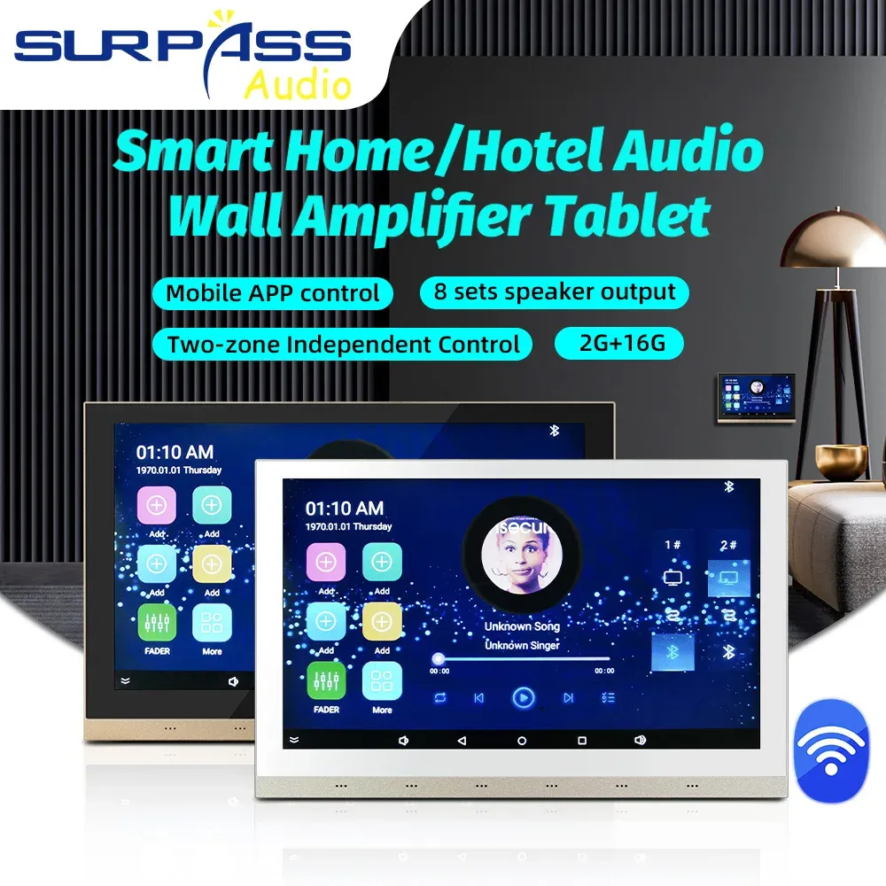 Amplificateur 10inch écran tactile WiFi Amplificateur mural Bluetooth 25W Home Home Music Audio Android 5.0 System 2Zone Stéréo Sound FM