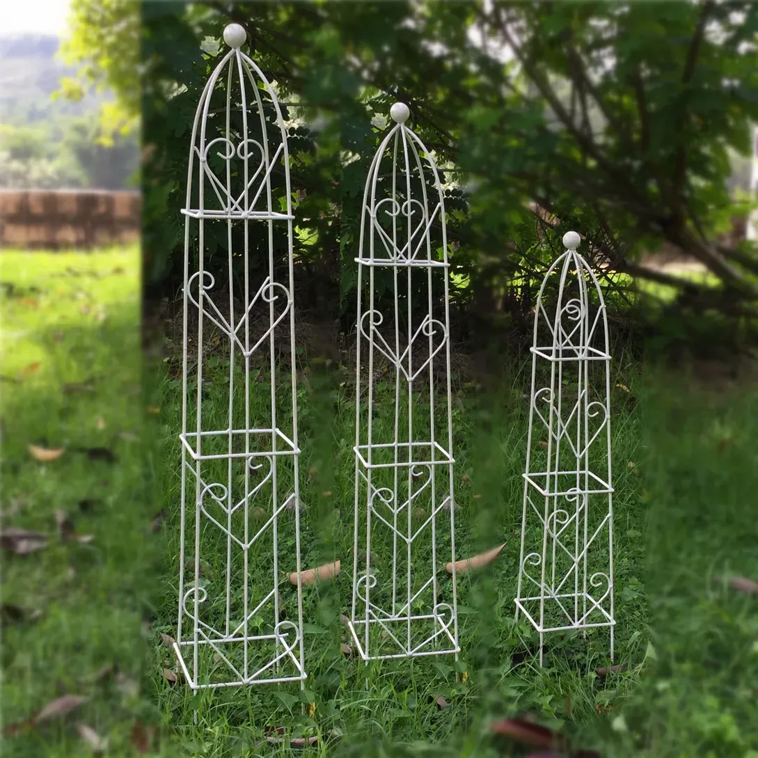 Suporta 105/85/68cm de metal garden trellis altura de planta de suporte para plantas em vasos de vidra