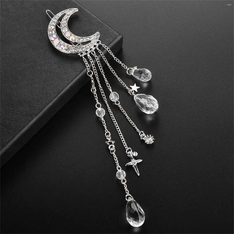 Party Decoration Classic Moon Crystal Rhinestone Pärlor Dingle Fringe Hair Clip Accessories Bridal Headpiece Wedding Birthday Jewelry Gift