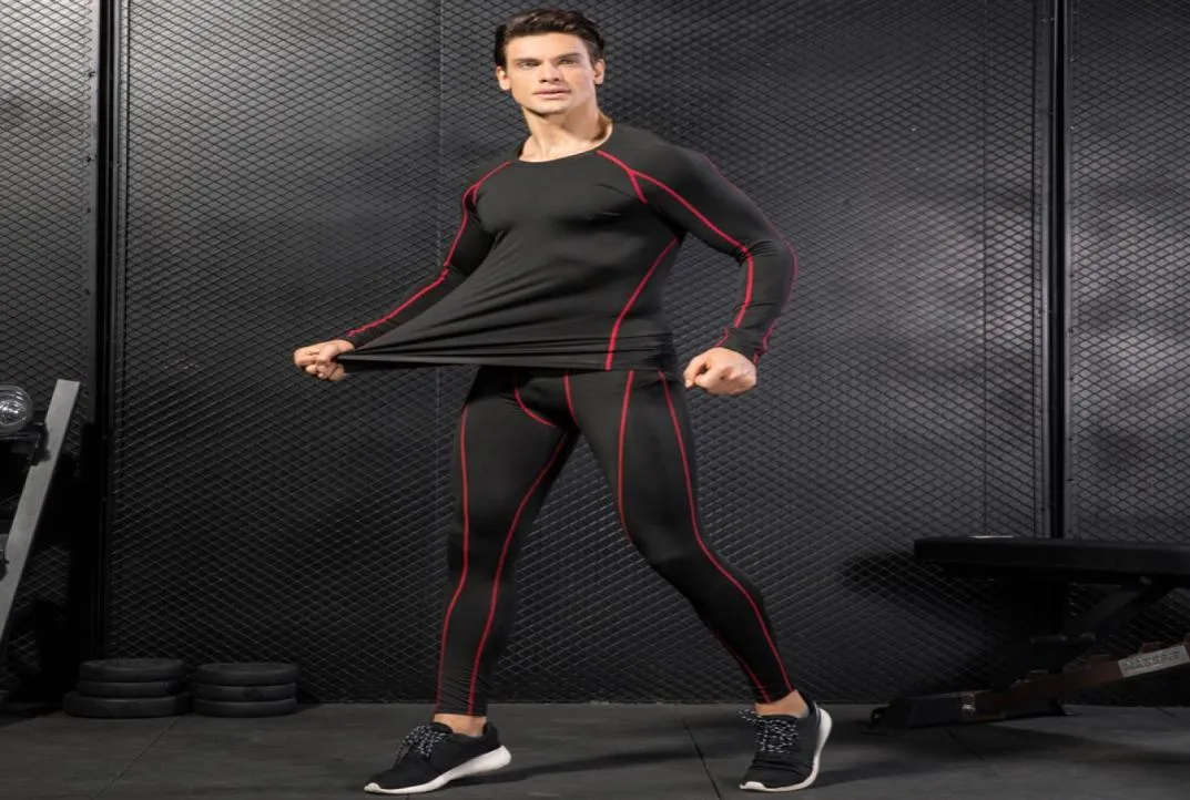 Russia Local Delivery Compression Tracksuit Fitness Tight Run Set shirt Legging Men Sportswear Demix Black Gym Sport Suit2154039