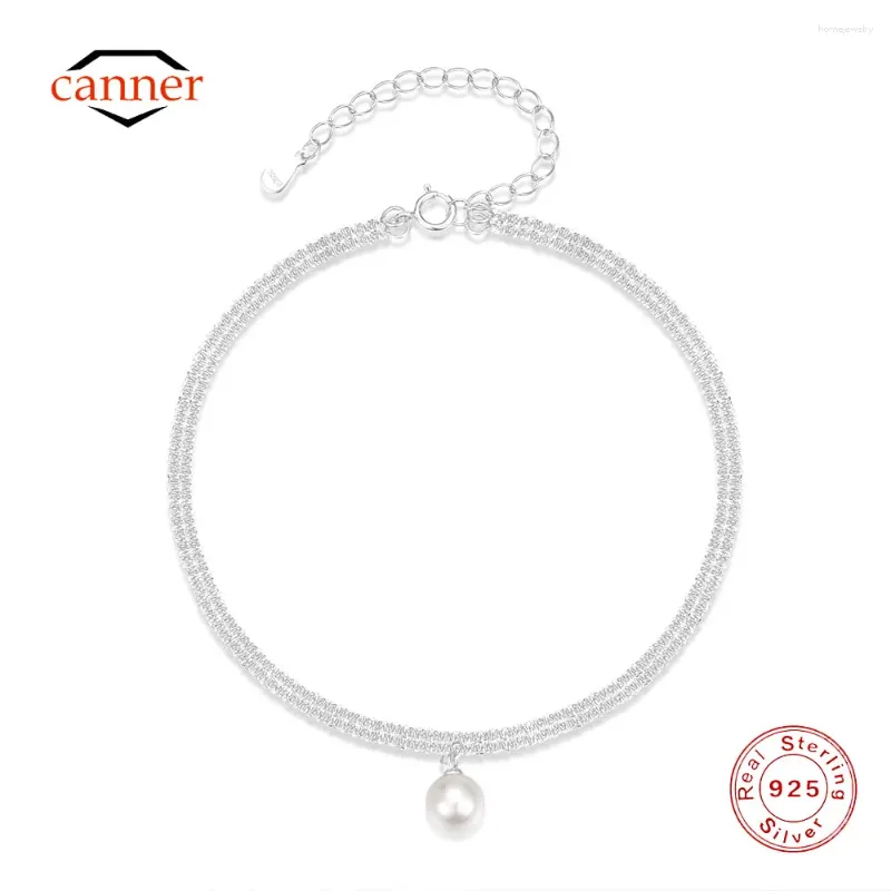 Anklets Canner 1PC 925 Sterling Silver Podwójny regulowany łańcuch kostki kalafiorowej z wisiorkiem dla kobiet Prezenty na imprezę biżuterii