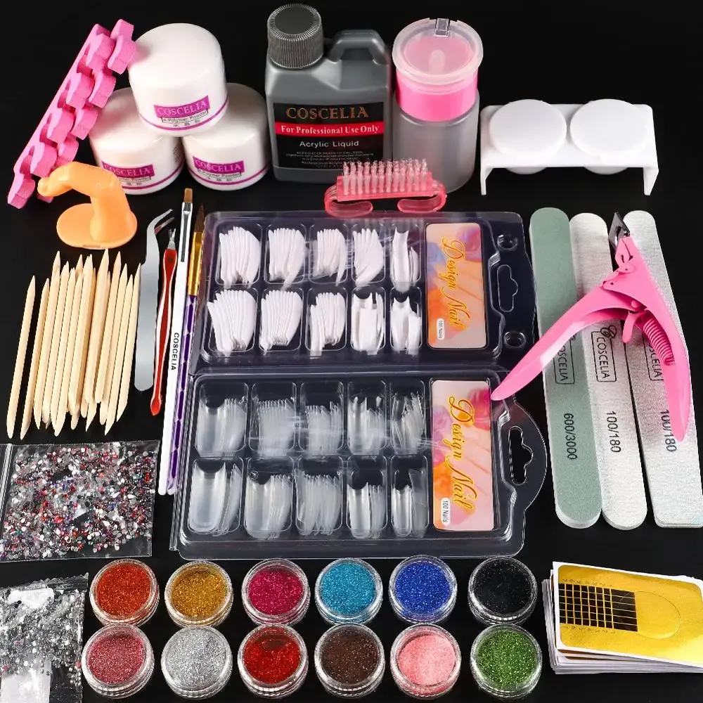 Kits Coscelia Full Acrylic Nail Kit with Nail Acrylic Liquid Nail Art Decorations Tips All for Manicure Nail Kit Tools for Manicure