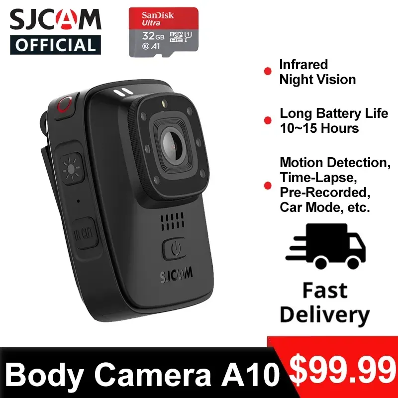 Części SJCAM Body Camera A10 Wi -Fi Gyro Stabilizacja Bezpieczeństwo w podczerwieni Nocna wizja IP65 Wodoodporny DVR kamery wideo