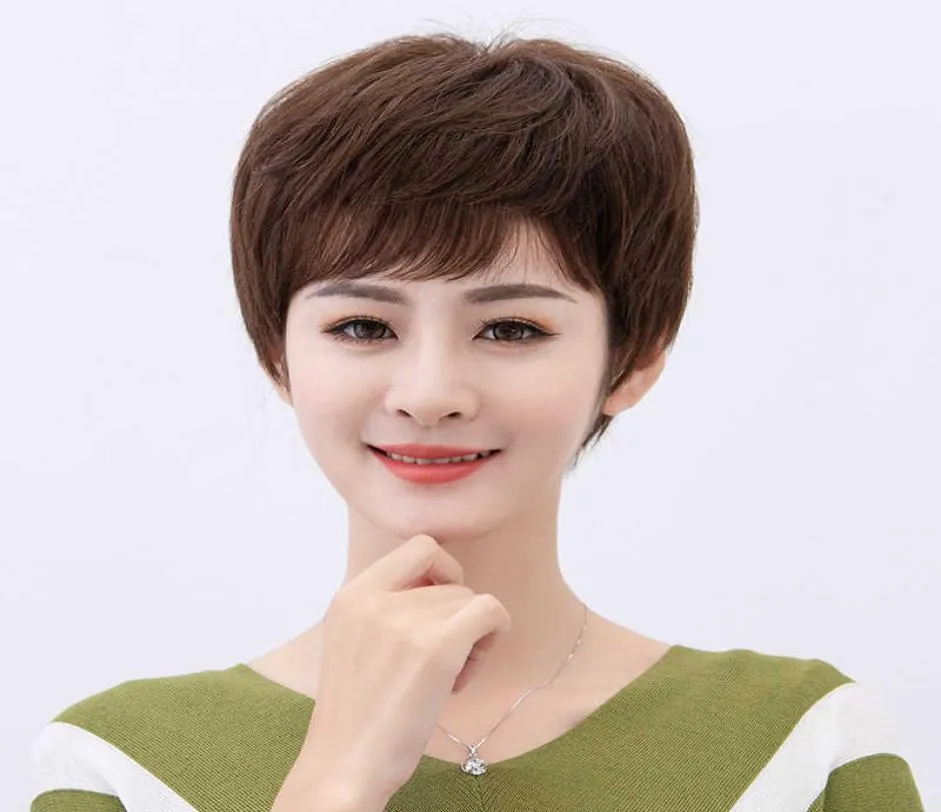 Wig Female Middleaged and Elderly Set Natural Human Hair Short Curly Real Mother Fashion Full Head Style YNX14713891