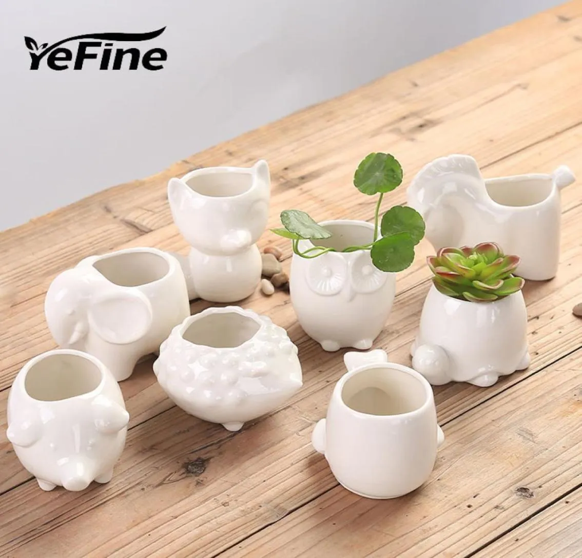 Yefine Creative Ceramic Flowerpot Planter Bonsai Garden Pots Planters Jardin Bonsai Desk Succulent Flower Pot Söta djurkrukor Y205840537