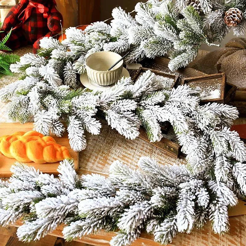 Decorative Flowers 6 Ft Christmas Snowy Flocked Garland Winter Frosted Artificial Pine For Indoor Home Fireplace Mantle Tree Stair Decor