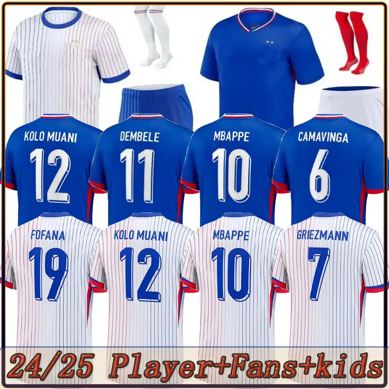 2024 Benzema mbappe voetbal jersey griezmann Franse shirts pogba dembele giroud hernandez varane pavaro kante 24 25 maillot de voetbal shirt mannen vrouwen kit set