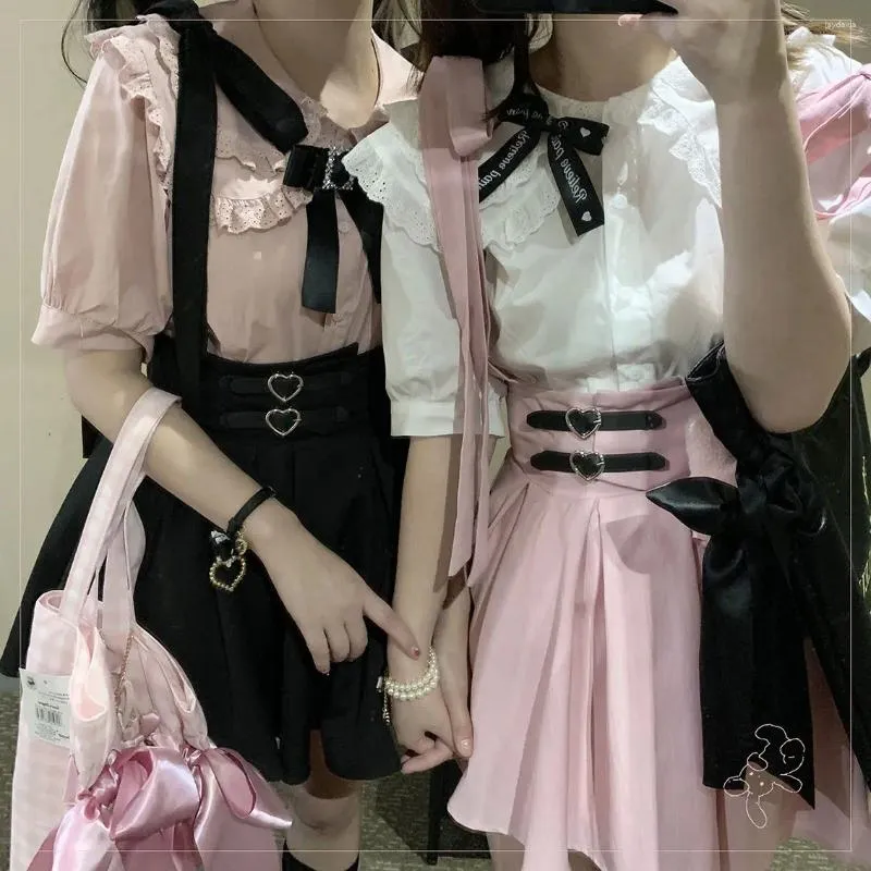 Casual Dresses Lolita Sweet Girl Strap Mini Dress Japan Style Preppy Kawaii Söt veckad Suspender för kvinnor Y2K A-Line JSK Vestidos