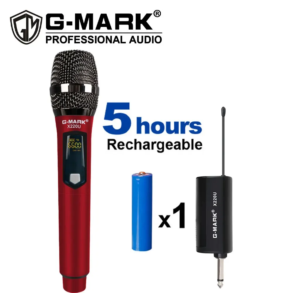 Microfoons Wireless Microfoon Gmark X220U UHF Karaoke Handheld MIC Oplaadbare batterijopname voor Home Party Church School