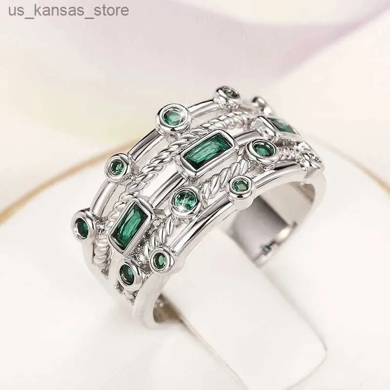 Кластерные кольца Huitan Vintage Green Cubic Circonia Rings Series для женщин темперамента элегантная дама