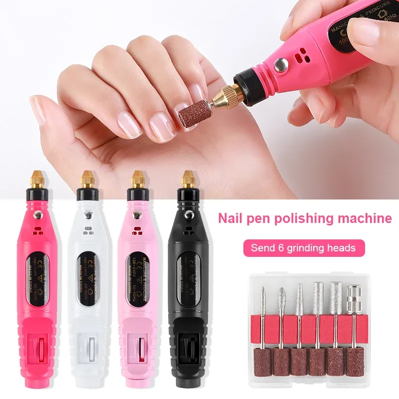 Perceaux USB Electric Manucure Drill Machine Set 6 bits Sanding Tampon Files de ongles Déménagement Débover Gel Polon