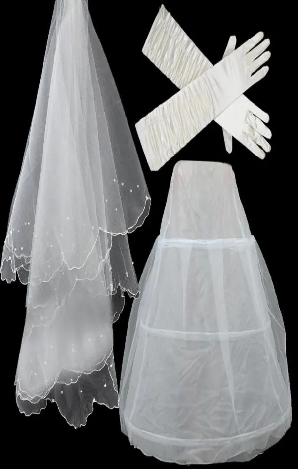 Wedding Petticoat Gloves Veil Set Cheap In Stock White Bridal Accessories For Ball Gown Wedding Dress Elbow Length Bridal Glove Cr1726068