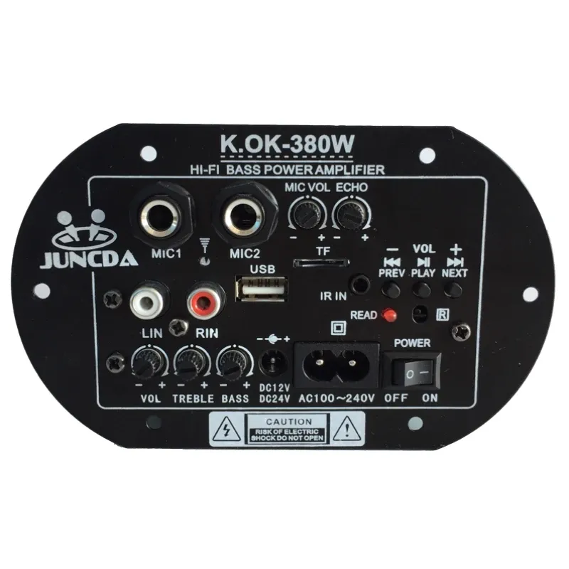 Förstärkare KOK380 AC 220V 12V 24V Digital Bluetooth Amplifier Board Subwoofer Dual Microphone Karaoke Amplifiers Car Home Amplificador amp