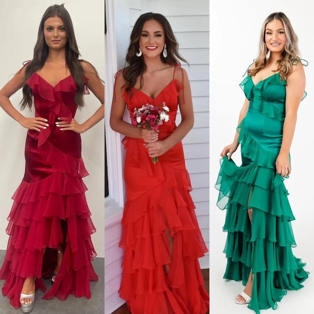 Ruffles Prom Dress Stretch Satin Chiffon Pageant... From 70,65  | DHgate