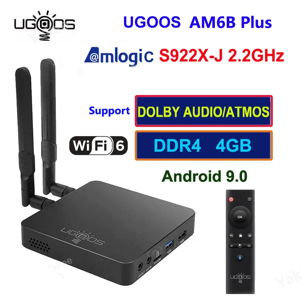 Kutu Ugoos AM6B Plus Android TV Kutusu 9.0 Amlogic S922XJ 4GB / 32GB 2.4G 5G Çift WiFi BT 5.0 4K HD Medya Oyuncusu Ses Sesli Uzaktan