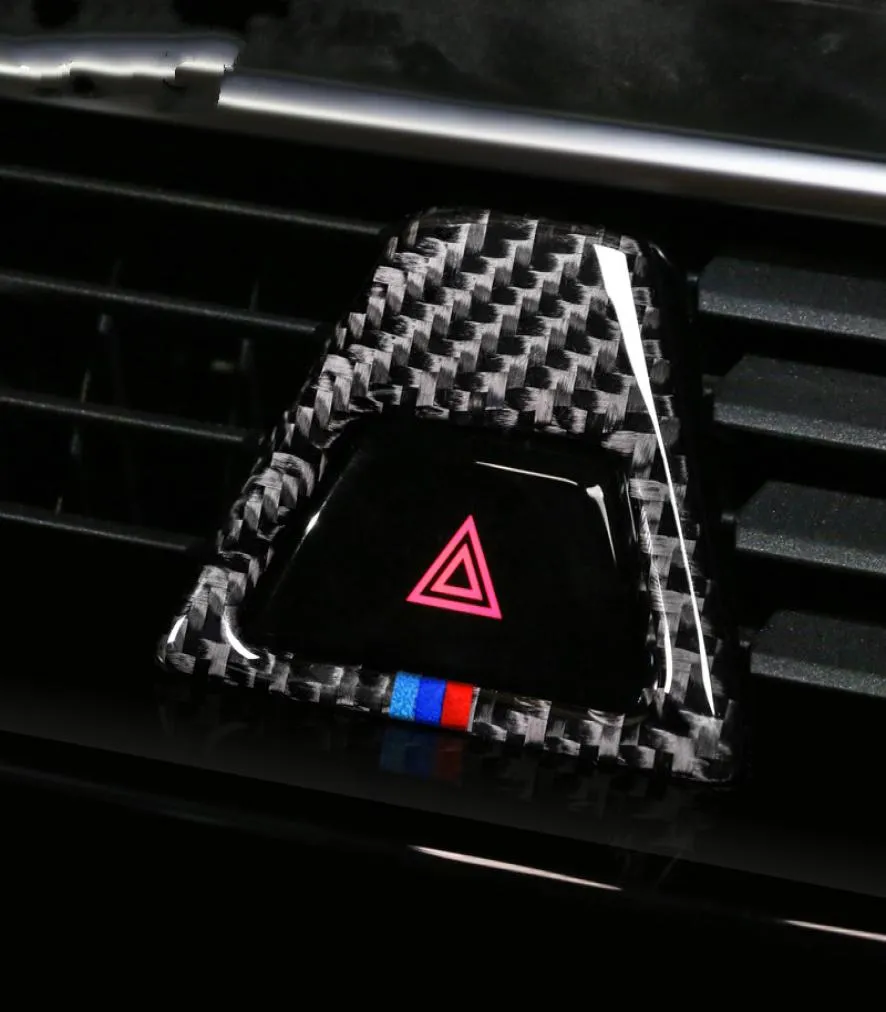インテリアアクセサリカーボンファイバーMスタイル警告灯ボタンは、BMW 5シリーズG307266774用の装飾オートステッカーをカバーしています