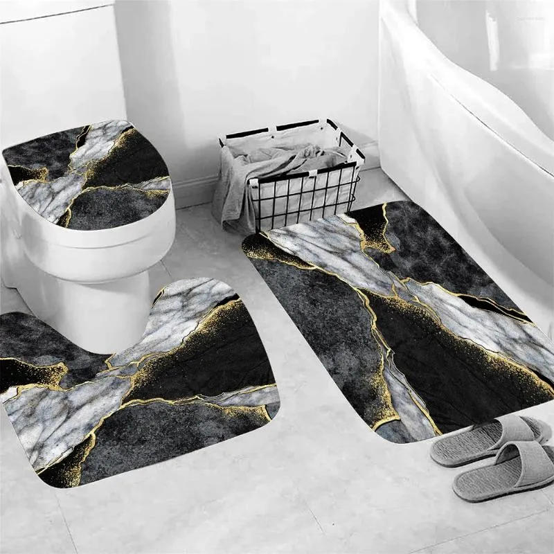 Коврики для ванны черный золотой мраморная ванная комната коврик Стеро -синий серая розовая крышка туалета декоративное