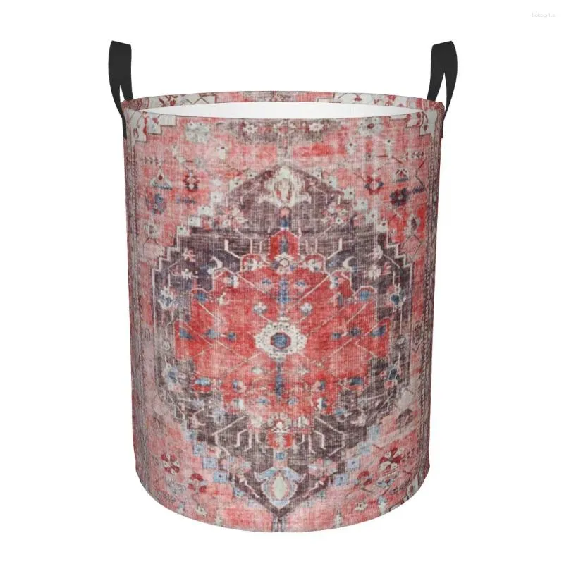 Laundry Bags Red Vintage Oriental Moroccan Style Artwork Basket Boho Geometric Toy Clothes Hamper Storage Bin For Kids Nursery