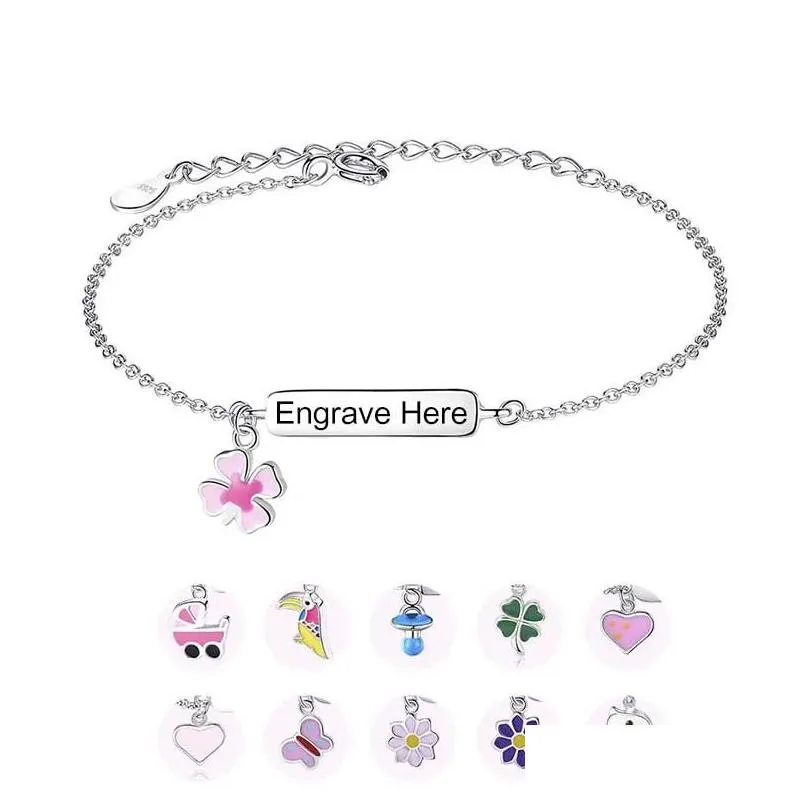 バングルブレスレット彫刻engave name bracelet for Children girls925 Sterling sier JewelryカスタマイズDIYギフト16種類ドロップデリOTK5U