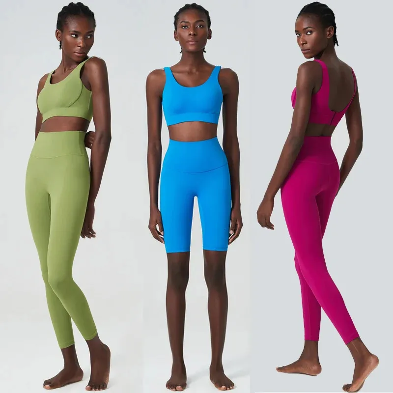 23 stycken fitness yoga set kvinnor fast färg lycra träning gym kostym andas snabba torr löpande sportkläder pilates kläder 240402