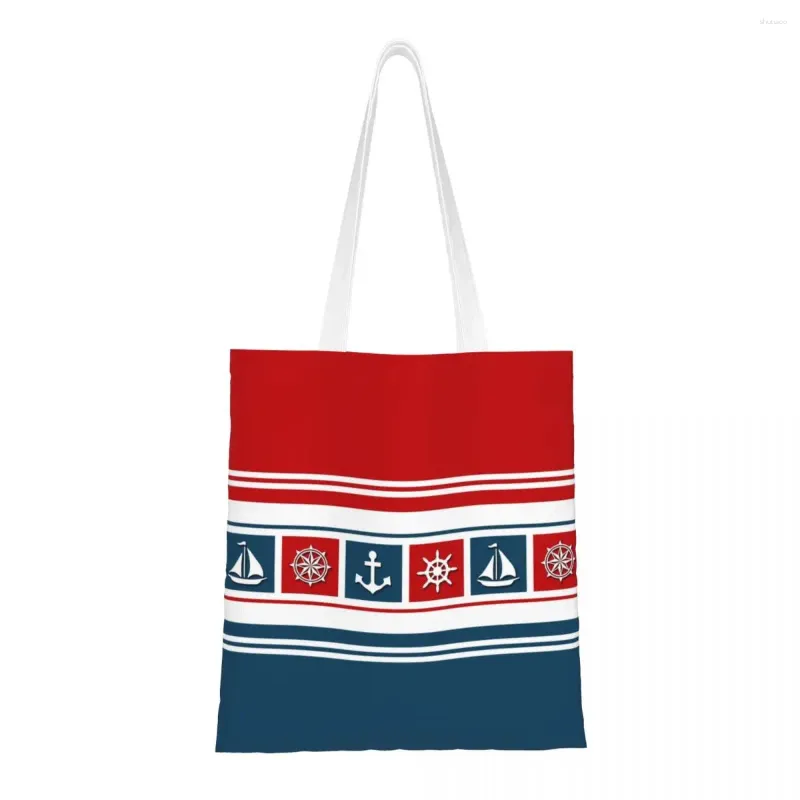 Alışveriş çantaları deniz sembolleri bakkaliye çanta kadın yelken açı pusula tuval omuz alışveriş büyük kapasite el çantası