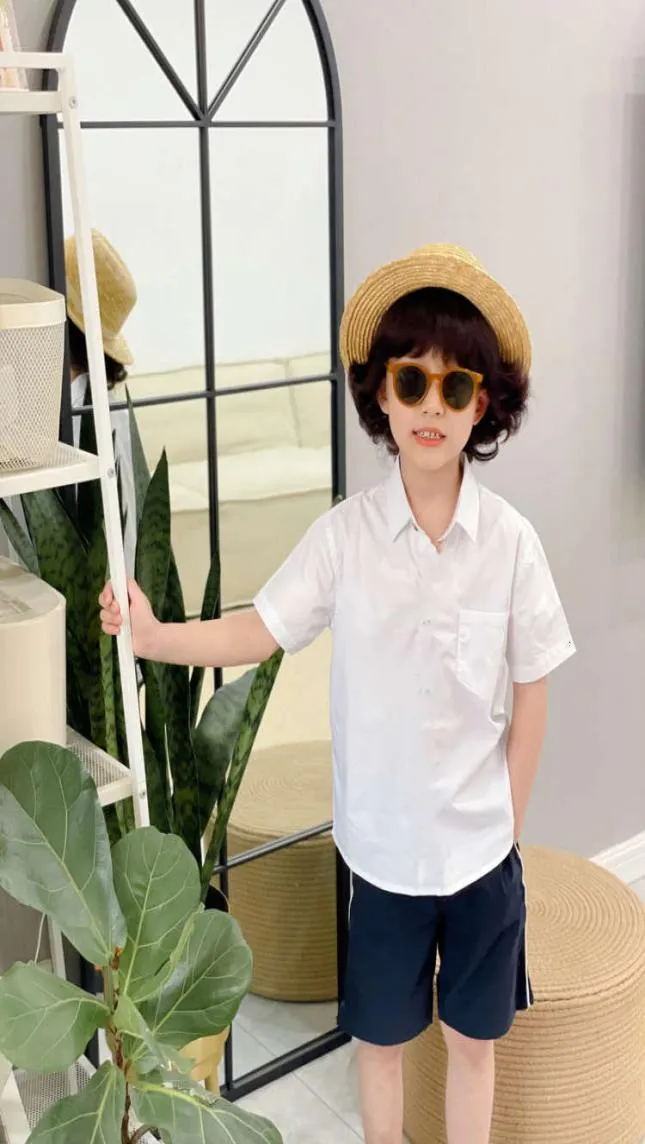 2021 Summer New Children039S White College Lapel Shirt Short Sleeve 28592215765