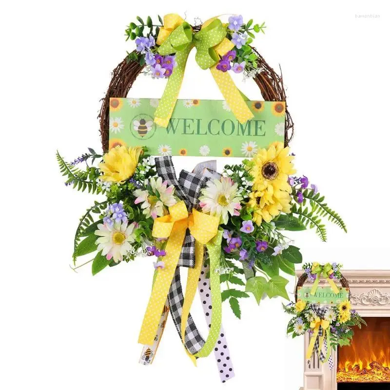 Fleurs décoratives couronne de printemps artificiel fleur arc eucalyptus couronnes de porte bienvenue festival festival d'automne d'été Garland ferme