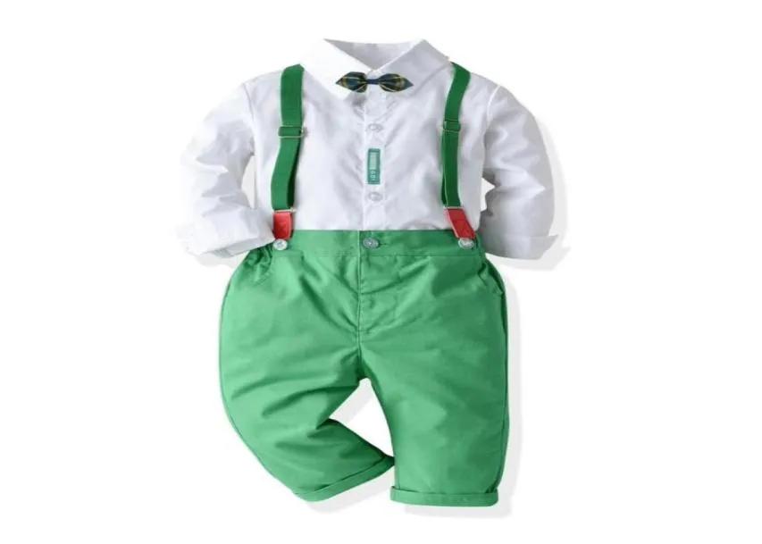 Mode pojkar kläder lång ärm skjorta gröna byxor set barn fall kostym 2020 småbarn barn kläder barn semester sats1599693