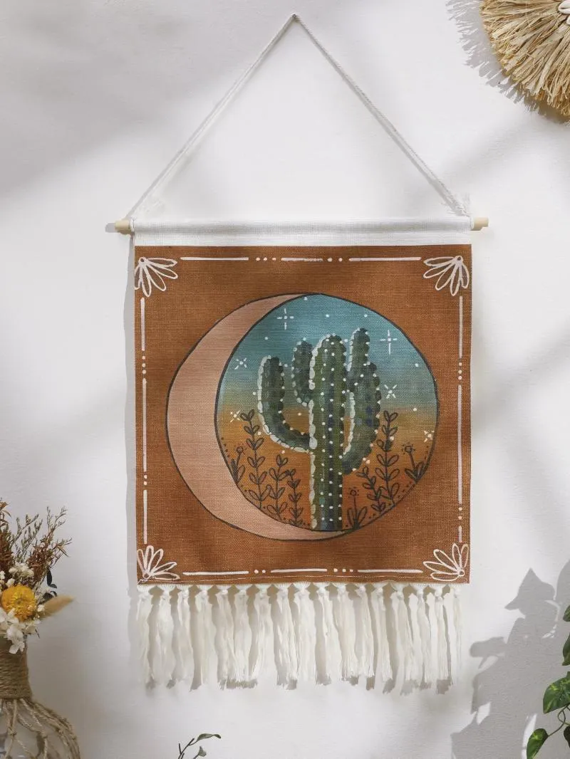 Taquestres Macrame Wall Tapestry Cactus Moon Sun pendurado boho decoração caseira