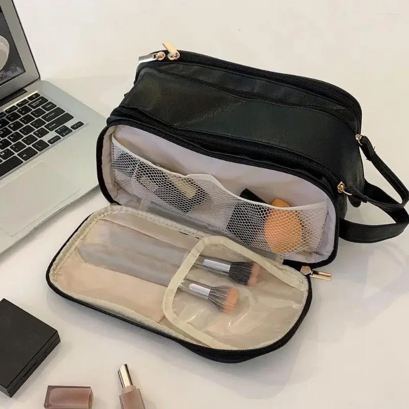 Cosmetic Bags Travel Vanity Bag Capacity Waterproof With Mesh Pockets Zipper Closure Handle Toiletry For Makeup