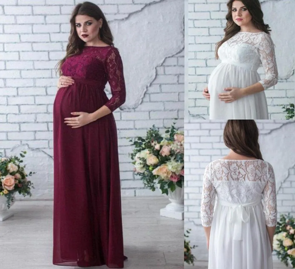 2018 Elegant spetschiffon kväll gravida klänningar blygsamma långa ärmar moderskapsklänningar kvinnor sommar graviditet klänning lång plus size5420565