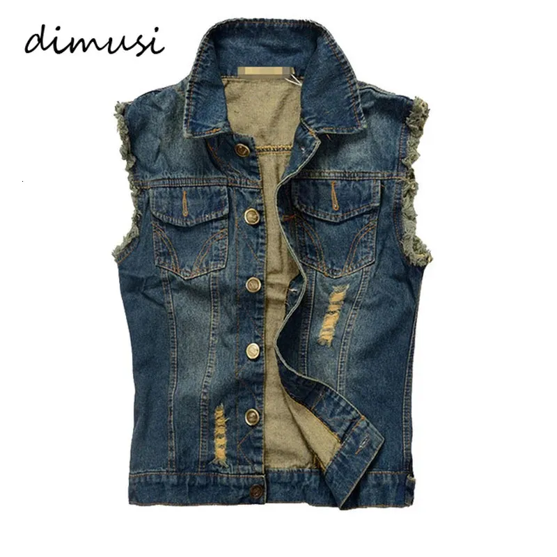 DIMUSI Summer Mens Ripped Denim Vest Male Tank Top Washed jeans waistcoat Man Retro Cowboy Hip Hop Sleeveless Jacket 6XLYA564 240327