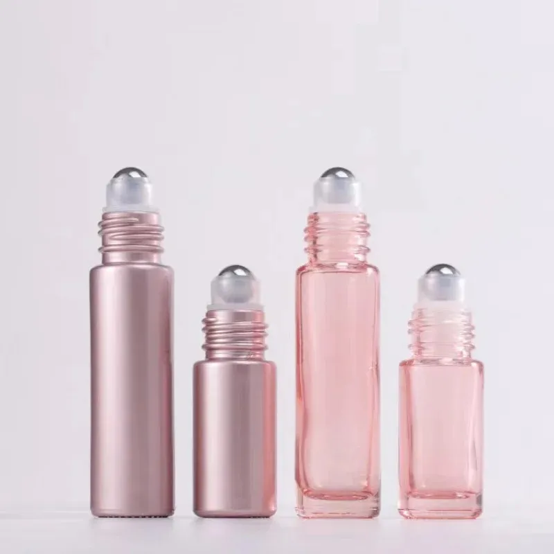 10ml cor rosa rolo de vidro grosso no óleo essencial de perfume garrafa de bola de rolo de perfume para viagem