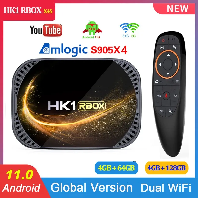 Caixa HK1 RBOX X4S Caixa de TV inteligente Android 11 amlogic S905X4 4GB 64/128 GB