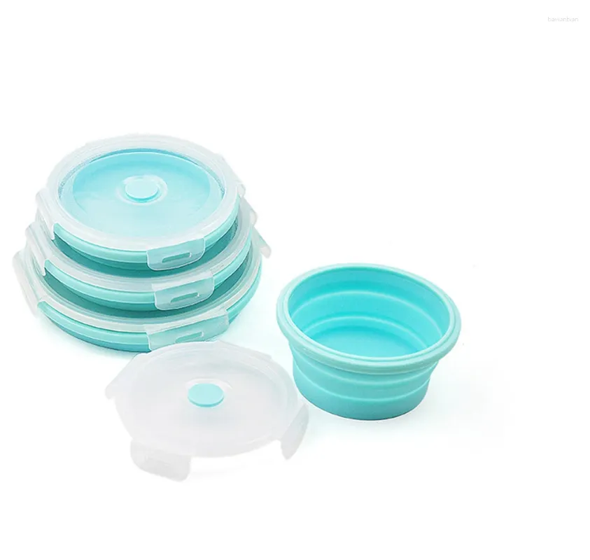 Bowls Silicone Collapsible Bowl Portable Storage Container Boxes Set Picnic Camping Creative Microwave Round Lunch Box With Lid