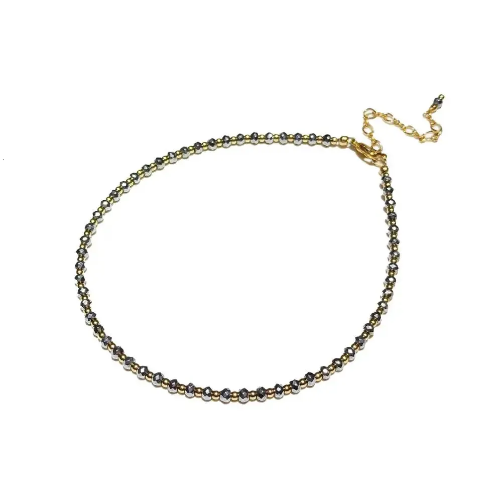 Lii Ji Silver Color Ematite 14K Gold Oro Pieciti Bracciale alla caviglia 245 cm Gioielli minimi 240408