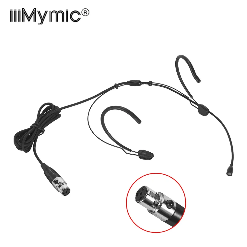 Microphones iiiMymic Professional Black Headset Microphone 4 Pin XLR TA4F Headworn Mic Double Ear Hook For Shure Wireless Bodypack System